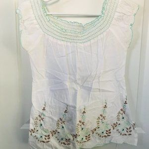 Vanity White Top with Embroidered Floral Design
